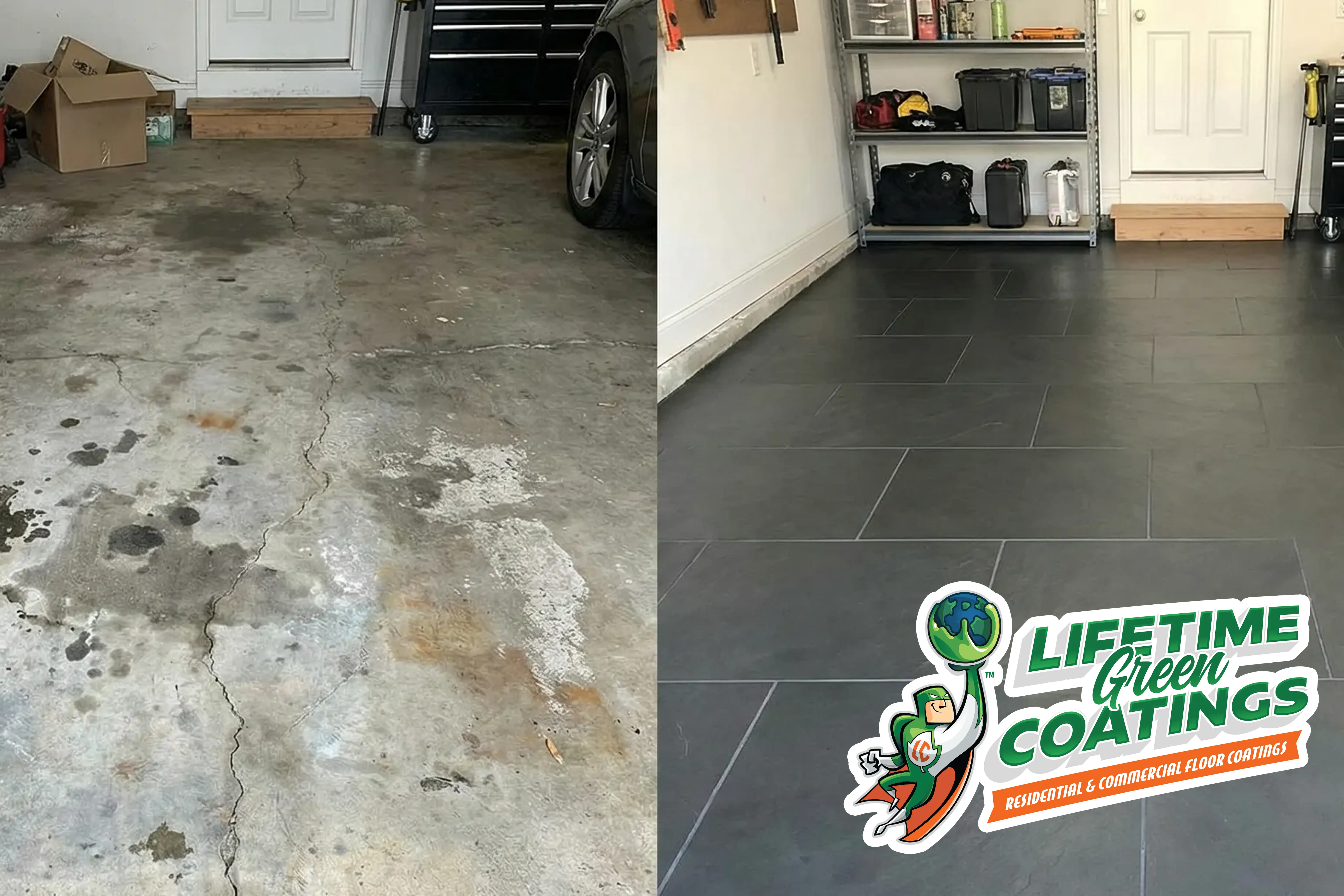 Family garage with Lifetime Green Coatings floor